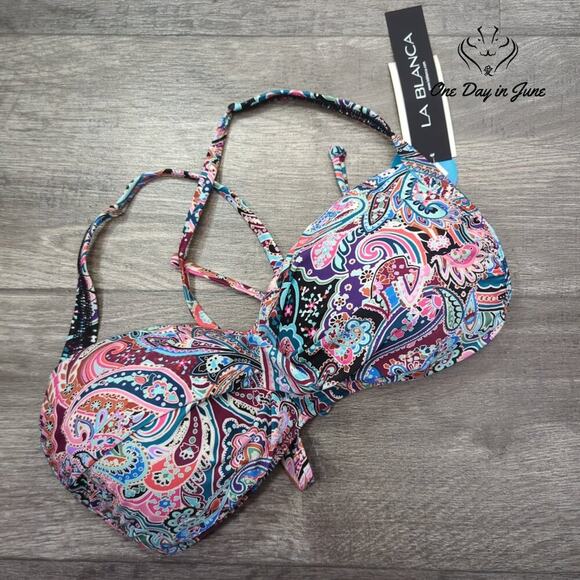 La Blanca Cross Front Tie Back DD Cup Bikini Top Size DD - Picture 1 of 3